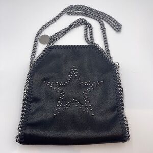 Stella McCartney Black Faux Suede Mini Falabella Star Studded Tote handbag